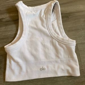 Alo White Tank Top (Seamless Delight High Neck Bra)
